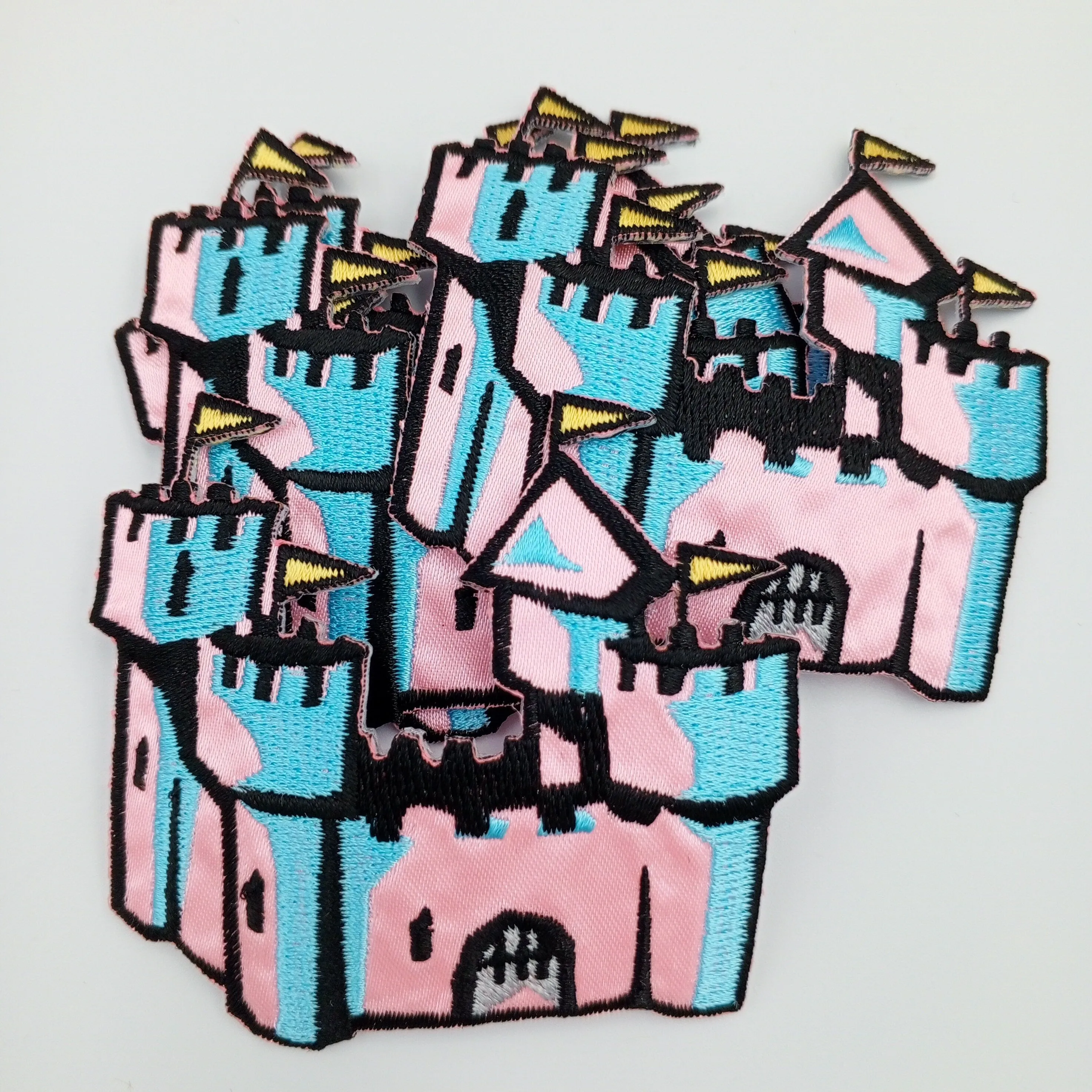 VINTAGE Royal castle Patches pastel pink blue yellow Embroidered Appliques #928