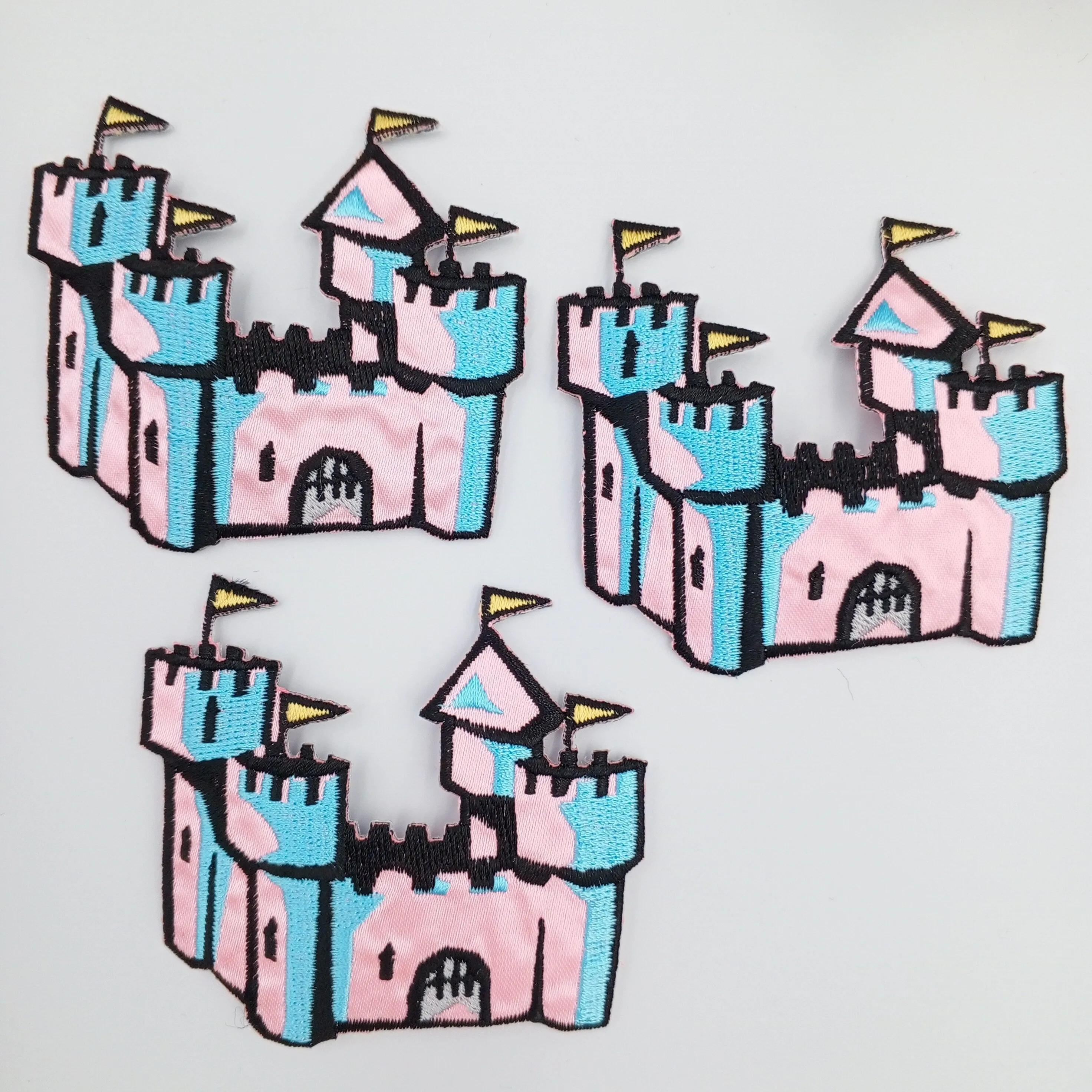 VINTAGE Royal castle Patches pastel pink blue yellow Embroidered Appliques #928