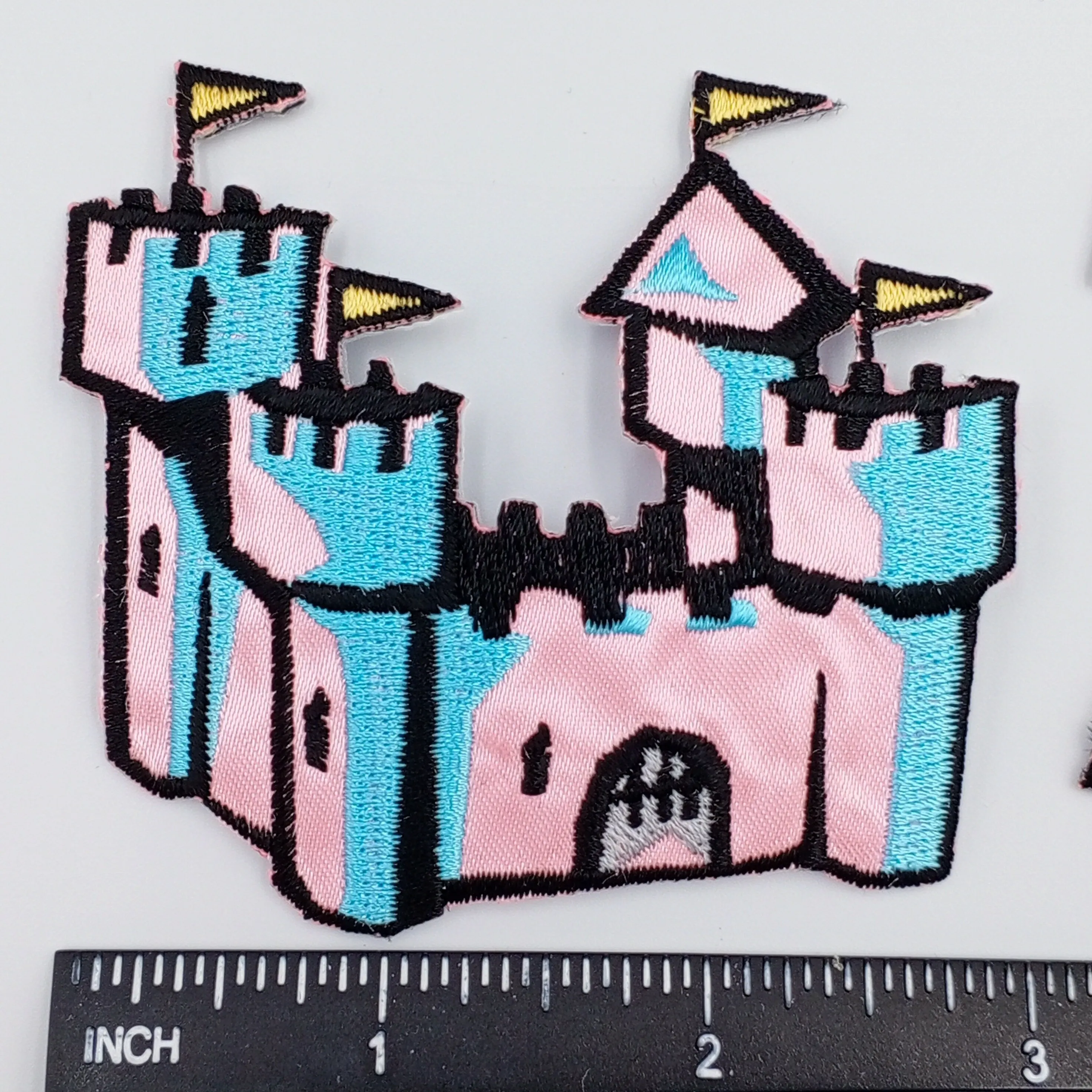VINTAGE Royal castle Patches pastel pink blue yellow Embroidered Appliques #928