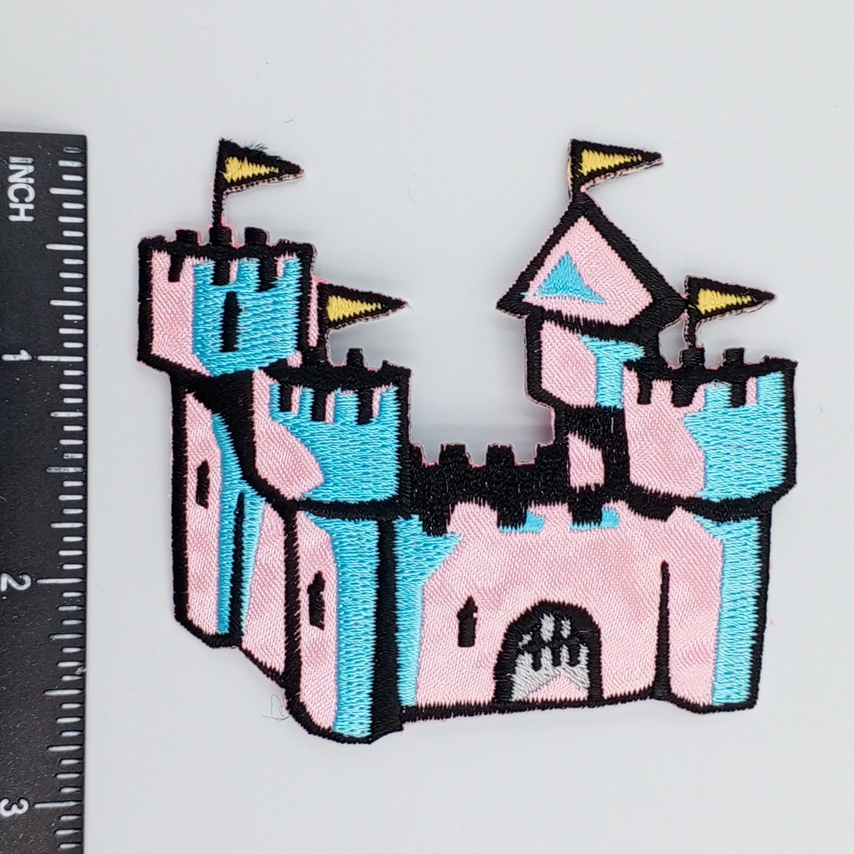 VINTAGE Royal castle Patches pastel pink blue yellow Embroidered Appliques #928