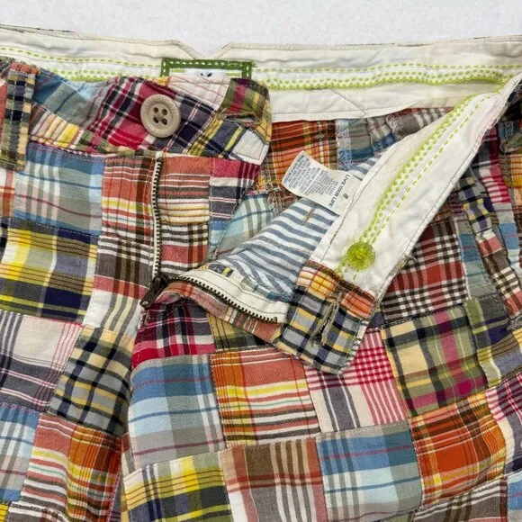 VTG Y2K American Eagle Bermuda Shorts Madras Plaid Patchwork Boho Womens 8