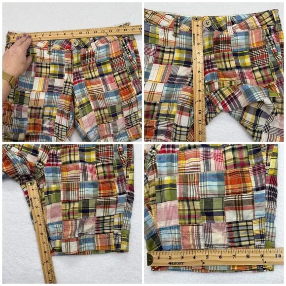 VTG Y2K American Eagle Bermuda Shorts Madras Plaid Patchwork Boho Womens 8
