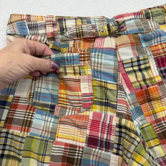 VTG Y2K American Eagle Bermuda Shorts Madras Plaid Patchwork Boho Womens 8