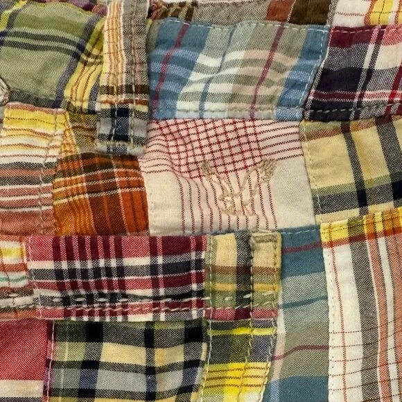 VTG Y2K American Eagle Bermuda Shorts Madras Plaid Patchwork Boho Womens 8