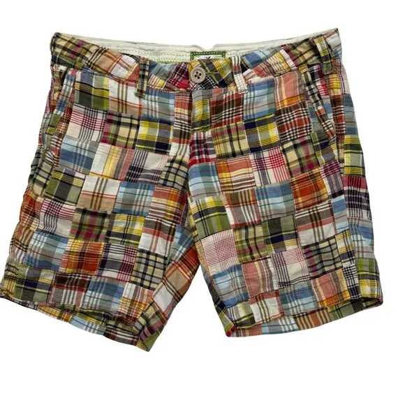 VTG Y2K American Eagle Bermuda Shorts Madras Plaid Patchwork Boho Womens 8