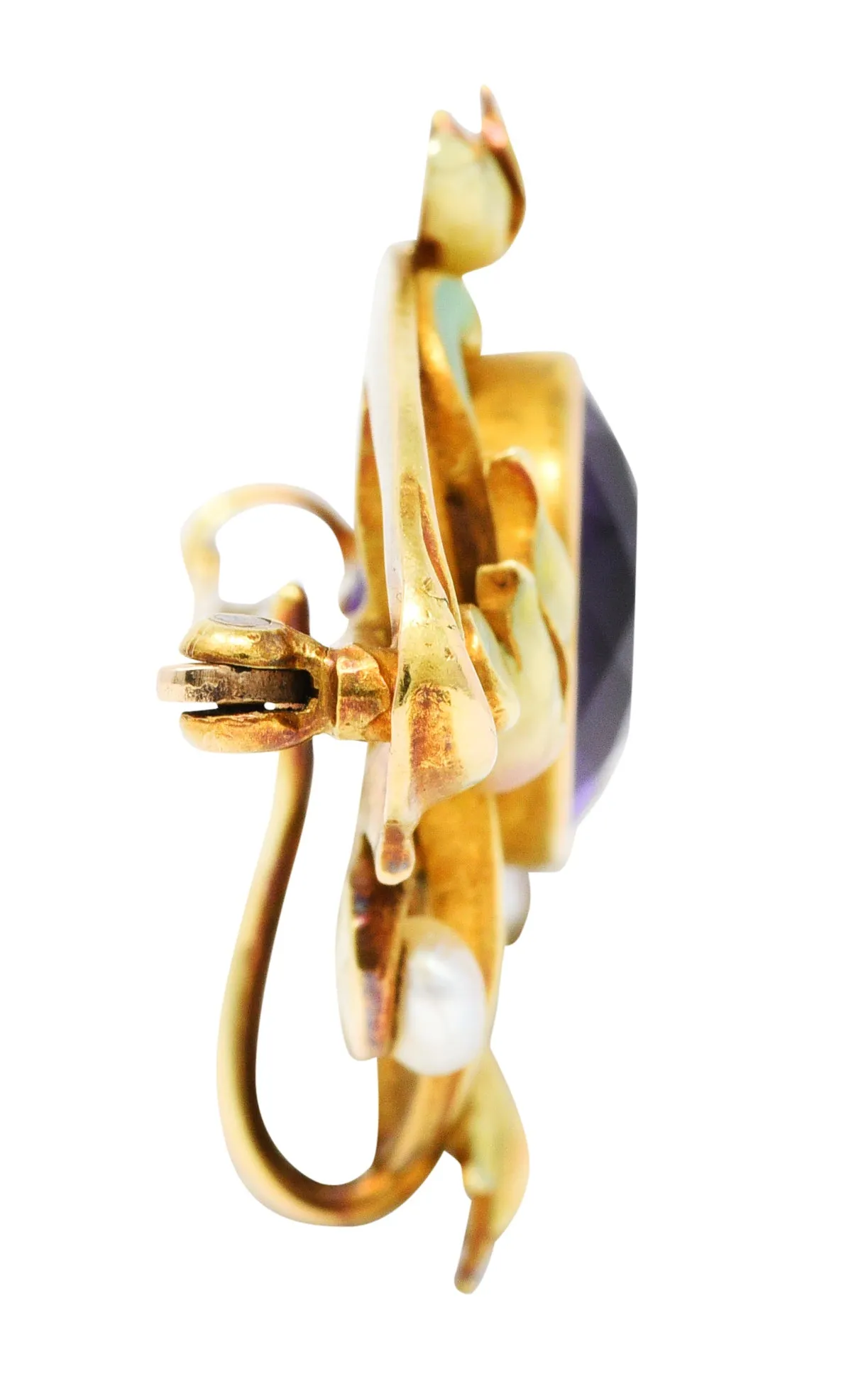 Whiteside & Blank Art Nouveau Amethyst Enamel 14 Karat Gold Brooch