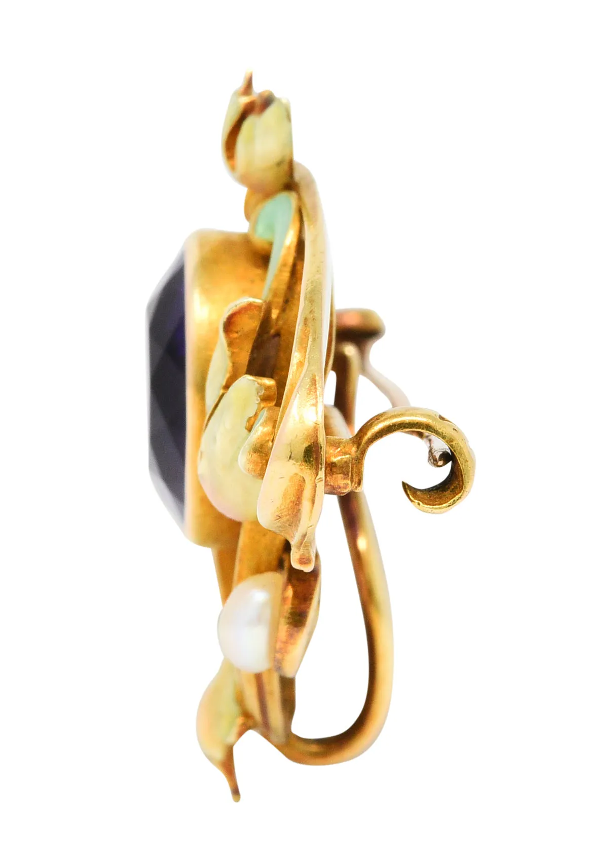 Whiteside & Blank Art Nouveau Amethyst Enamel 14 Karat Gold Brooch