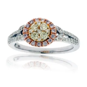 Yellow, Pink, and White Diamond Cluster Engagement Style Ring