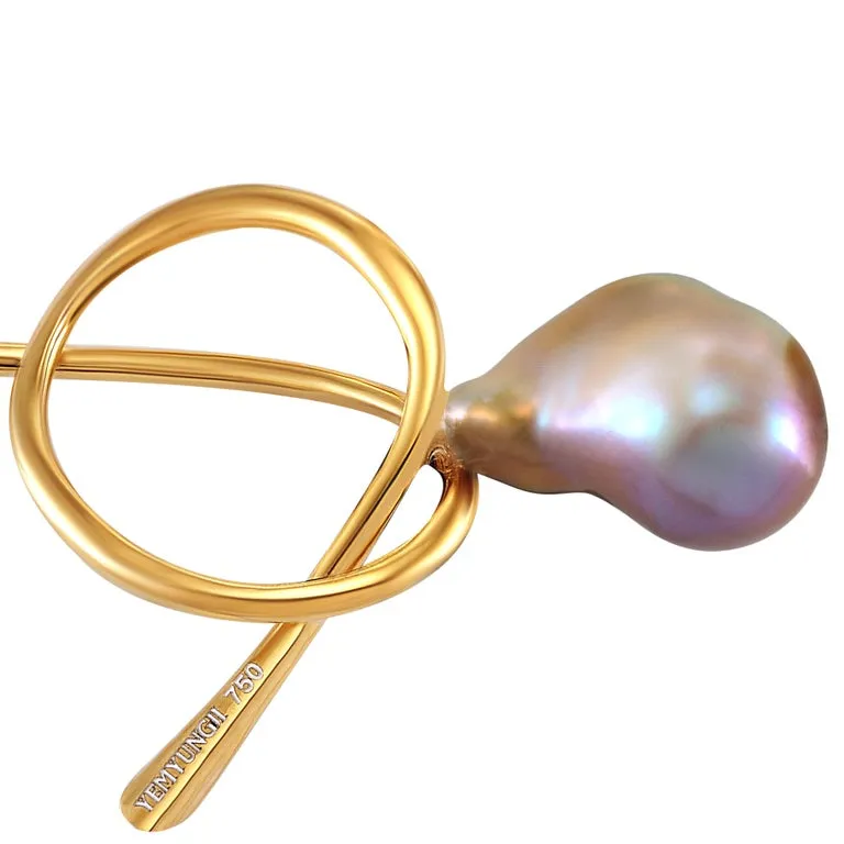 Yemyungji Baroque Pearls 18 Karat Yellow Gold Line Drop Earrings