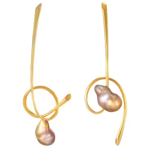 Yemyungji Baroque Pearls 18 Karat Yellow Gold Line Drop Earrings