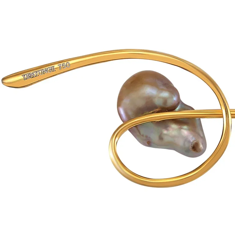 Yemyungji Baroque Pearls 18 Karat Yellow Gold Line Drop Earrings