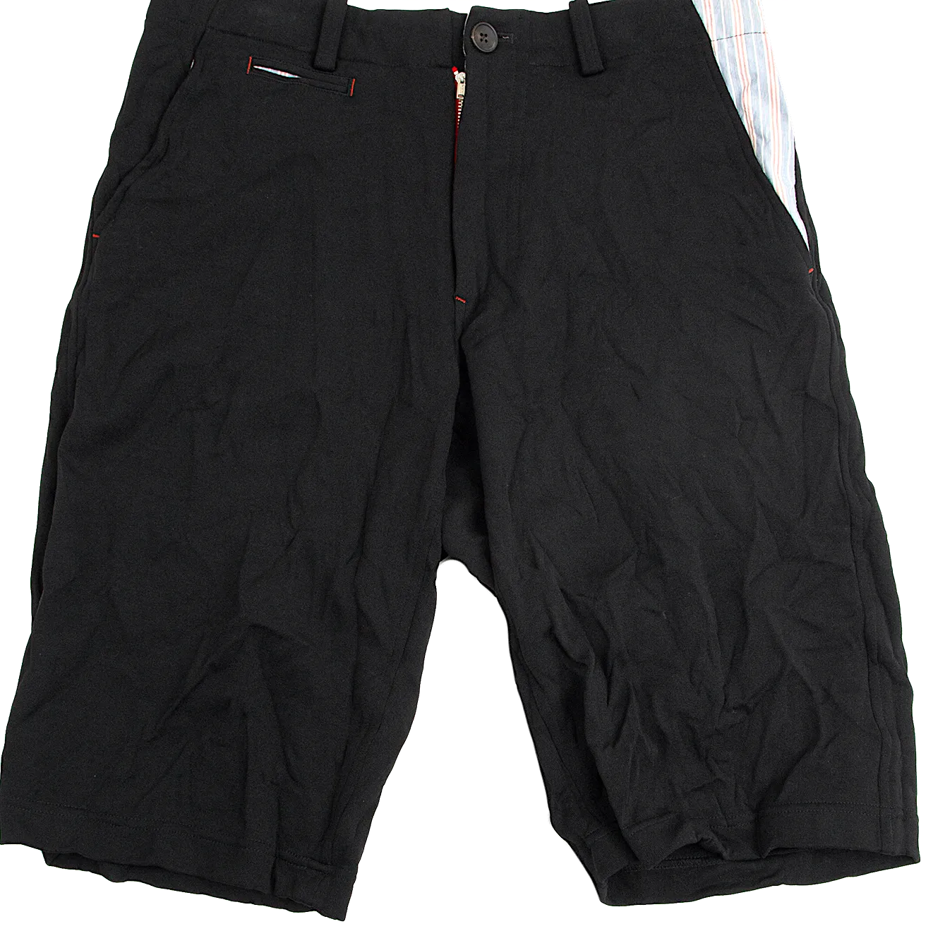 YOHJI YAMAMOTO JAPAN. Y's Striped Pocket Black Wrinkle Half Pants
