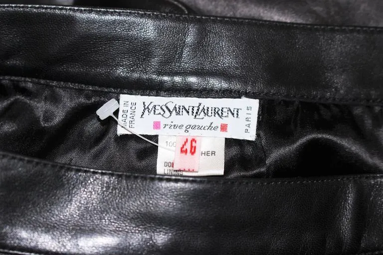 YVES SAINT LAURENT Black Leather Skirt Size 46