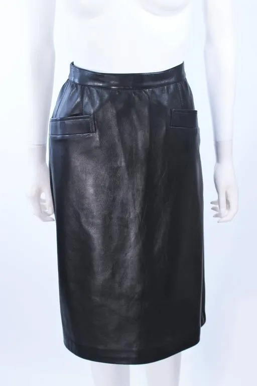 YVES SAINT LAURENT Black Leather Skirt Size 46