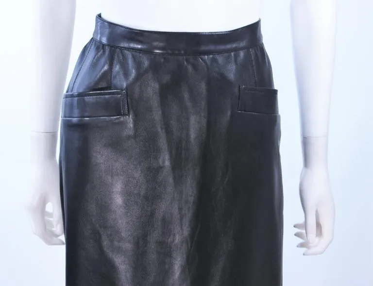 YVES SAINT LAURENT Black Leather Skirt Size 46