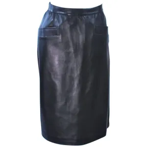 YVES SAINT LAURENT Black Leather Skirt Size 46
