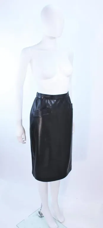 YVES SAINT LAURENT Black Leather Skirt Size 46
