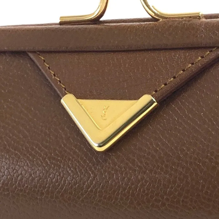 Yves Saint Laurent YSL Logo Leather Metal Clasp Coin Purse Brown Vintage n2ggig