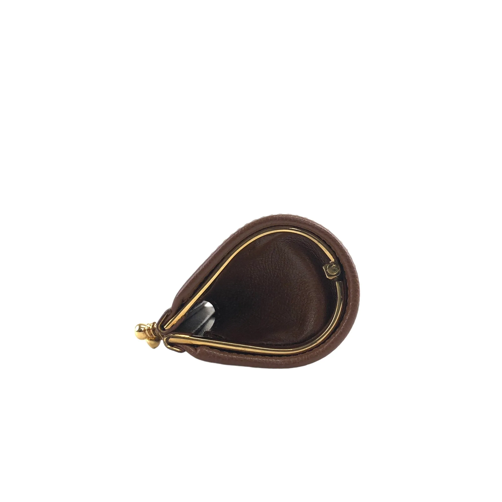 Yves Saint Laurent YSL Logo Leather Metal Clasp Coin Purse Brown Vintage n2ggig