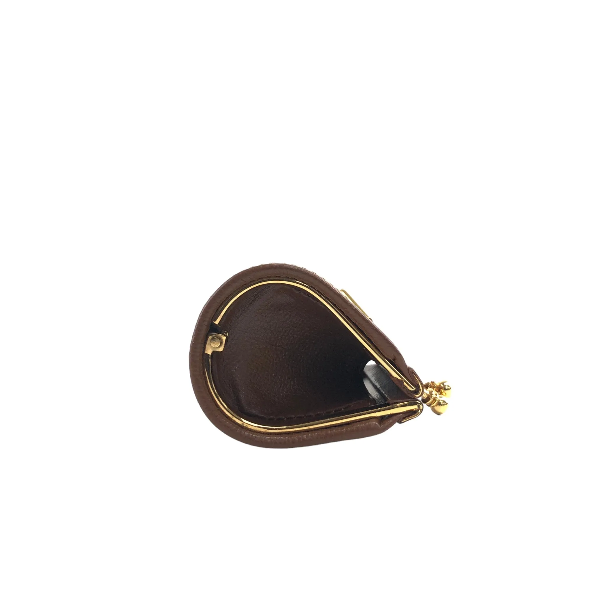 Yves Saint Laurent YSL Logo Leather Metal Clasp Coin Purse Brown Vintage n2ggig