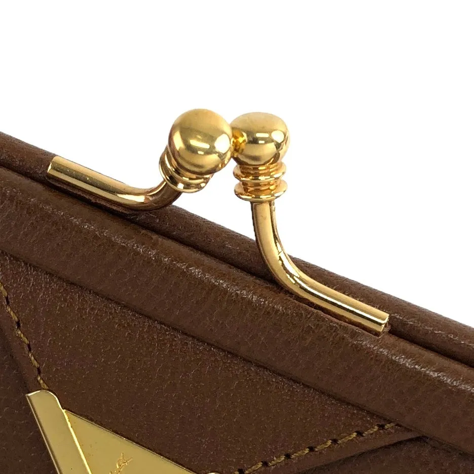 Yves Saint Laurent YSL Logo Leather Metal Clasp Coin Purse Brown Vintage n2ggig