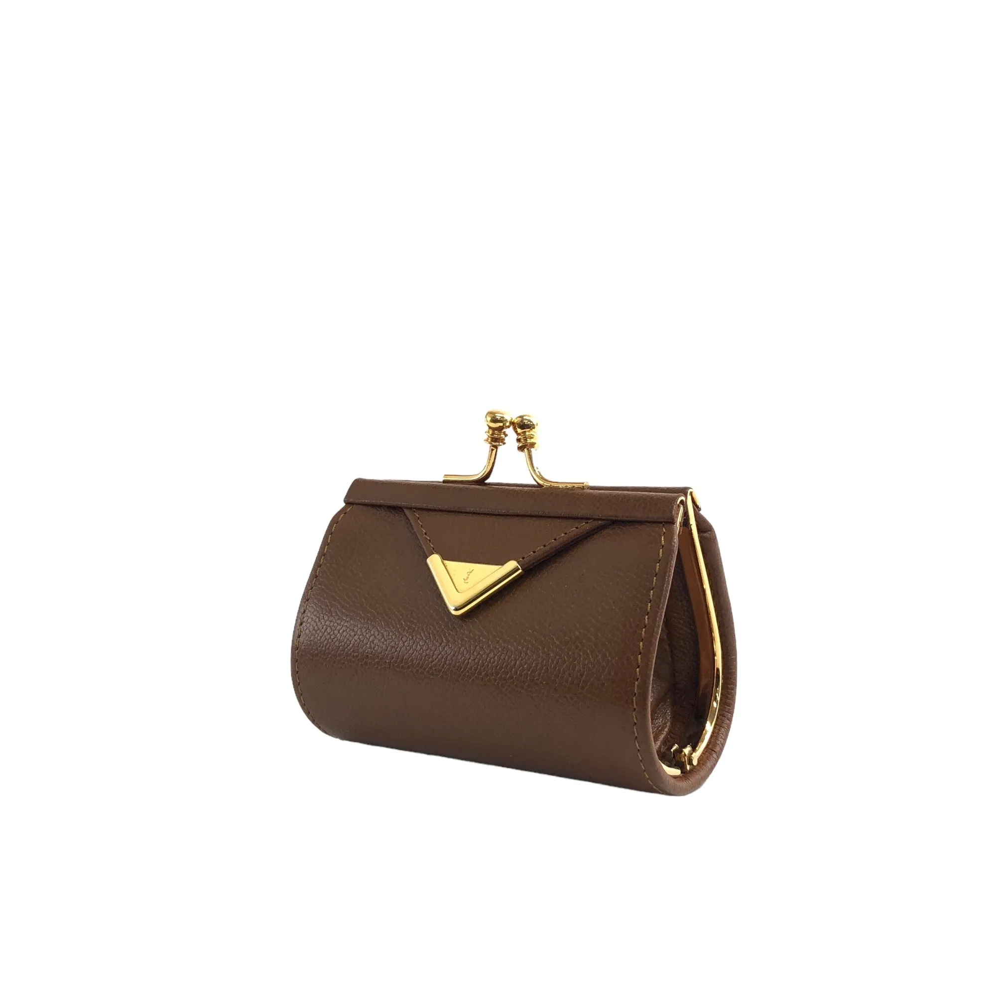 Yves Saint Laurent YSL Logo Leather Metal Clasp Coin Purse Brown Vintage n2ggig